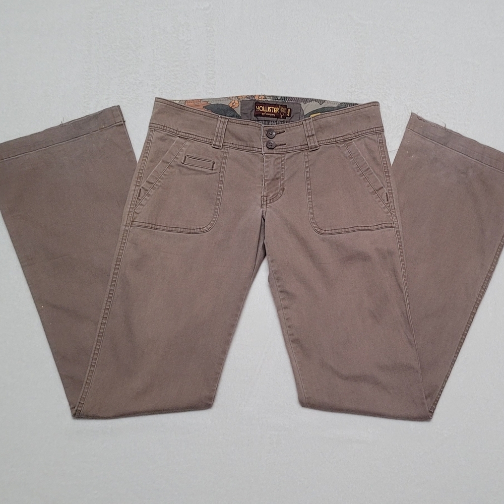 Hollister Surf Company Stretch Vintage 90s Taupe Low Rise Flared Pants Trousers - Picture 3 of 9